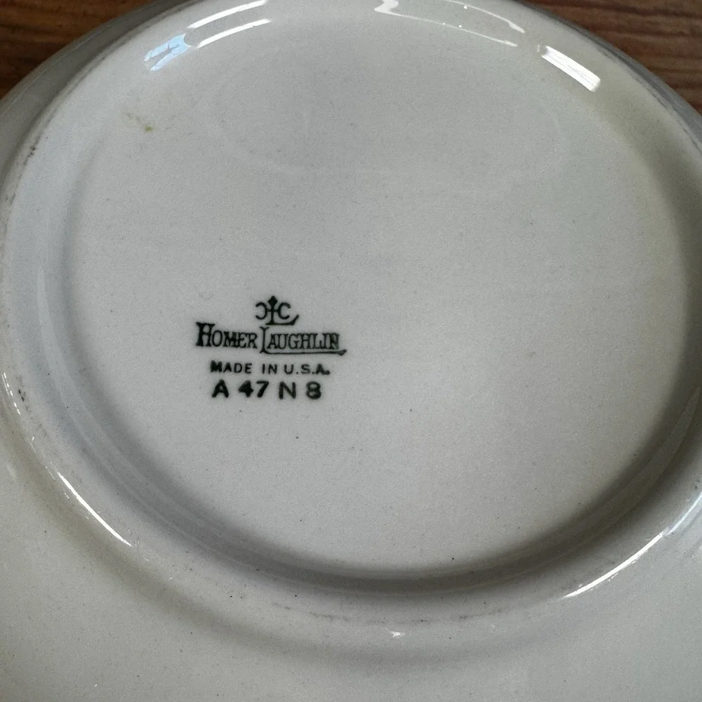 Vtg Homer Laughlin Serving Bowl‎ Rib Floral Burnt Orange Rim 9